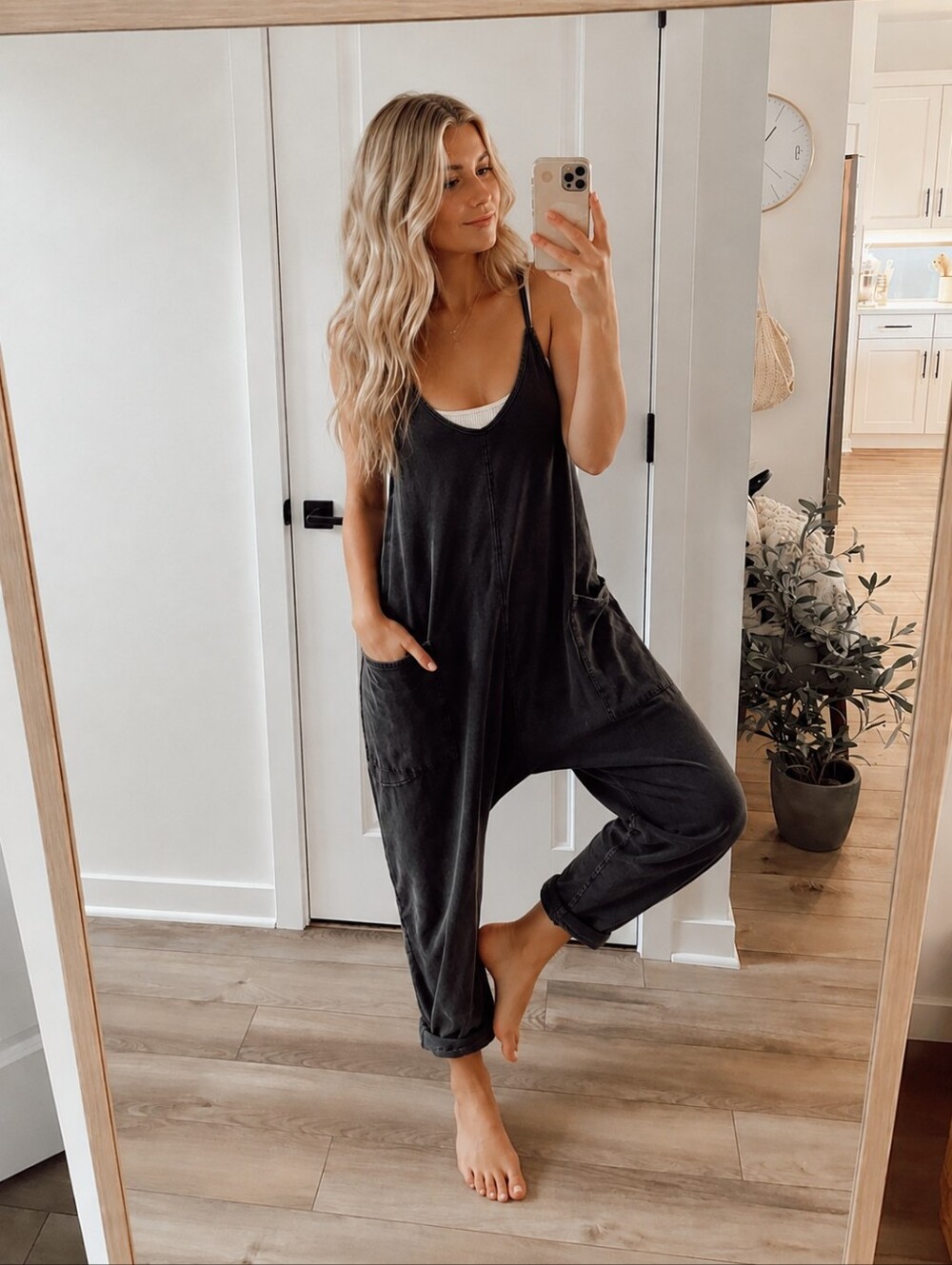 FP Movement Free People Hot Shot Jumpsuit Washed Black S Harem Oversized